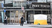 The murder scene this morning outside the Park Tower Casino in London's Knightsbridge this morning