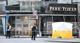 The murder scene this morning outside the Park Tower Casino in London's Knightsbridge this morning