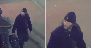 Victoria Police on Saturday released a photo of a man they wish to speak to as part of a probe into a suspected fire at Melbourne synagogue (the man is pictured)