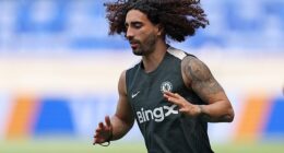 Marc Cucurella pictured training on Saturday on the eve of the 2025 FIFA Club World Cup final
