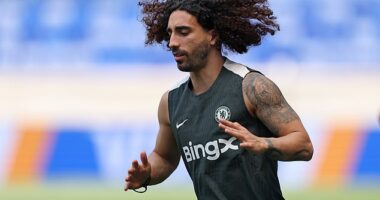 Marc Cucurella pictured training on Saturday on the eve of the 2025 FIFA Club World Cup final