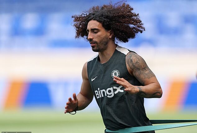 Marc Cucurella pictured training on Saturday on the eve of the 2025 FIFA Club World Cup final