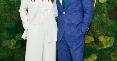 Matthew McConaughey, 52, cut a dapper figure in a blue suit as he joined his wife Camila Alves, 42, as they attended day 13 of the Wimbledon Tennis Championships on Saturday