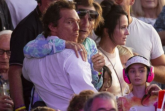Matthew McConaughey was spotted sharing a friendly hug with Ronnie Wood as the A-list crowds descended on BST Hyde Park to watch Stevie Wonder on Saturday