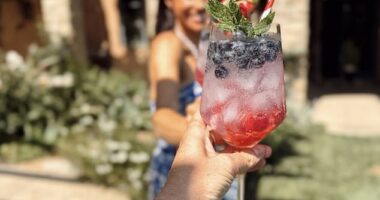 Meghan Markle has shared the recipe for a very patriotic Fourth of July cocktail - as she celebrated the US holiday in a chic blue and white two-piece
