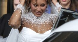 Mel B looked every inch the blushing bride in a pearl-adorned white gown as she arrived to marry fiance Rory McPhee at St Paul's cathedral on Saturday
