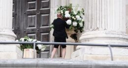 Preparations for Mel B 's wedding day have begun shortly before she's set to walk down the aisle for the third time on Saturday