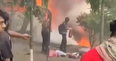 A Bangladesh Air Force training aircraft crashed onto a school campus in Dhaka on Monday afternoon, killing at least one person