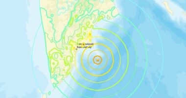 Preliminary data from the US Geological Survey shows the quake reached a magnitude of 8.0 and struck about 84 miles east-southeast of Kamchatska at around 7.24pm EST
