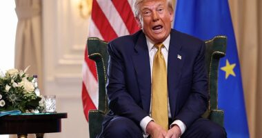 Donald Trump appeared with makeup on his hands again during his trip to Scotland just weeks after the White House explained the president's mysterious bruises