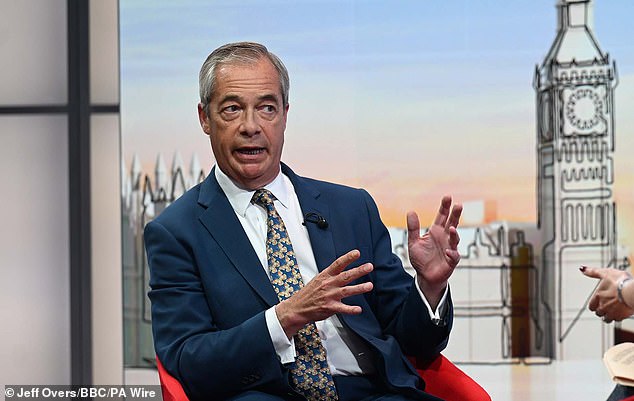 Nigel Farage, pictured today, will has set out a radical new crime package designed to tackle ¿lawless Britain'