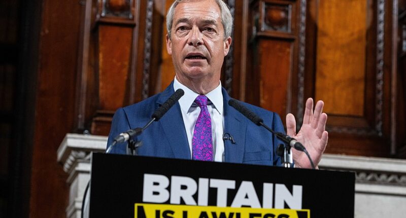 Nigel Farage warned that Britain is on the brink of 'societal collapse' and vowed to halve crime in five years if he is voted into Downing Street