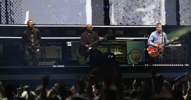 Liam and Noel Gallagher have finally arrived on stage at Cardiff's Principality Stadium for first night of the long-awaited Oasis reunion tour
