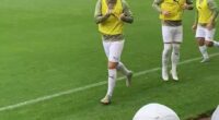Oldham Athletic striker Kian Harratt waved to supporters during Oldham's pre-season friendly