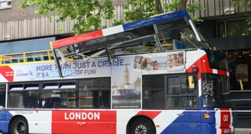 Open-top London tourist bus crashes into tree