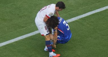 PSG midfielder Joao Neves capped a miserable night for his side when he was shown a straight red card