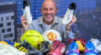 John Horne shows off some of the signed football boots in his collection