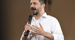 Former U.S. Secretary of Transportation Pete Buttigieg speaks during a VoteVets Town Hall, May 13, 2025, in Cedar Rapids, Iowa. The rumor mill suggests he is weighing a run for president in 2028
