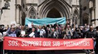 Former Post Office sub-postmasters celebrate after 42 of the victims were cleared in April 2021