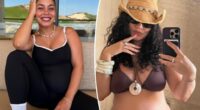 Pregnant Vanessa Hudgens bares her baby bump in a brown bikini on vacation