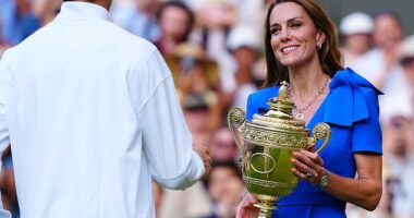 The Princess of Wales beamed as she handed Jannik Sinner the Wimbledon trophy following an enthralling four-set final in front of royalty and A list celebrities