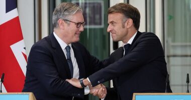 The French president marked the end of his state visit to Britain with a news conference at Northwood military HQ, Hertfordshire, alongside the Prime Minister