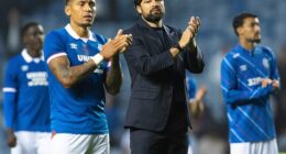 Russell Martin and James Tavernier applaud the Ibrox crowd after the Panathinaikos win