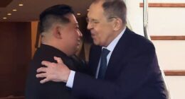 Russia's foreign minister was seen hugging Kim Jong Un today as he thanked North Korea for sending troops to the Ukraine war.