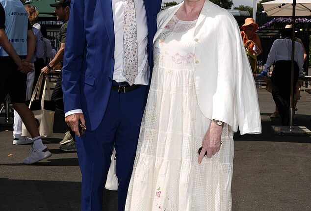 Sarah Lancashire joined her husband Peter Salmon for a rare public outing as they led the stars on day two of the Wimbledon Championships 2025 on Tuesday