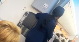 This is the terrifying moment passengers onboard a flight were left fearing for their lives after a fellow traveller attempted to open the cabin doors while at 30,000 feet