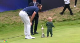 Bennett Scheffler draws applause after stumble while joining father following Open win