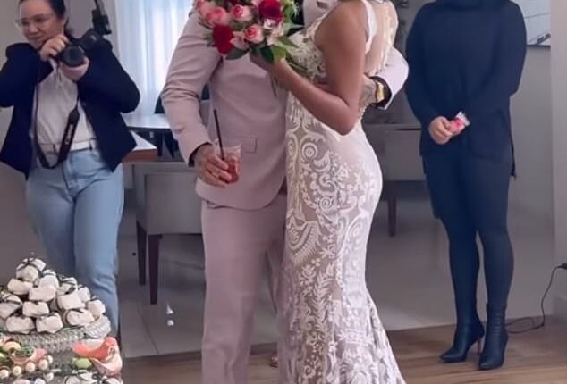 Sex offender Stephen Bear, 35, has married his Brazilian girlfriend Miami, 18, and shared cringeworthy posts of the ceremony - a year after his prison stint