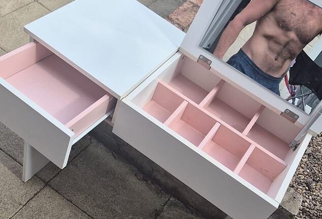A single man gained thousands of 'thirsty' female fans after posting photos of a children's desk to sell on Facebook - and accidentally including his ripped physique