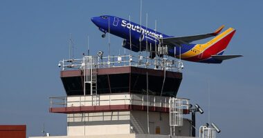 Passengers aboard a Southwest Airlines flight from Burbank to Las Vegas were thrown from their seats and slammed into the cabin ceiling on Friday afternoon shortly after takeoff