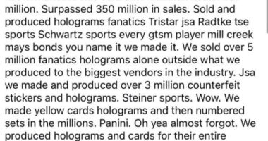 A Facebook post under Brett Lemieux's name claimed the memorabilia website he founded had sold over four million counterfeit items