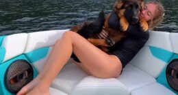 Sydney Sweeney had legs for days as she cuddled her new puppy in her Instagram post over the weekend