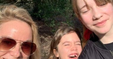 Tamzin Outhwaite has revealed her eldest child Flo, 17, is transgender (pictured with her two children Flo and Marnie, 12)