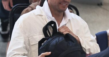 Daily Mail can now reveal for the first time that Teddi Mellencamp's boyfriend is successful TV producer Ricci Rea. He is pictured here jetting off on holiday with the former Real Housewives of Beverly Hills star