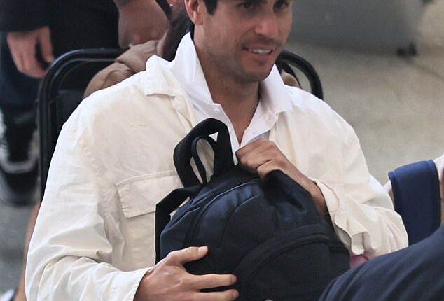 Daily Mail can now reveal for the first time that Teddi Mellencamp's boyfriend is successful TV producer Ricci Rea. He is pictured here jetting off on holiday with the former Real Housewives of Beverly Hills star