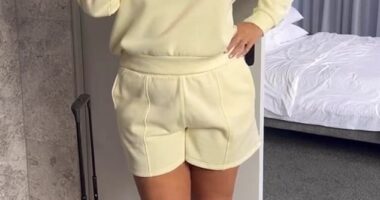 Kmart's new pastel set has been dubbed by the bargain retailer as a 'cute and comfy airport look' - without the eye-watering price tag