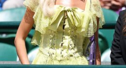 The Minnesota-born influencer -who admits she comes from more of a 'hockey family' has since taken the sports' world by storm on her own accord. It's in part because of her incredible spectator fashion, which includes period-inspired lace dresses. Pictured on Tuesday