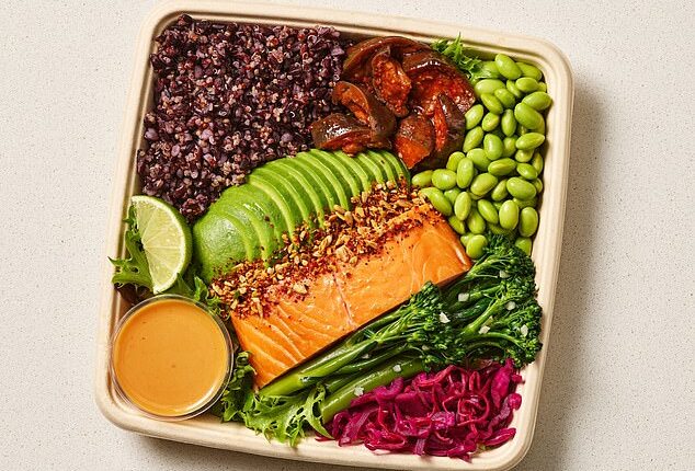 Pret - one of the biggest café chains in the country - is now selling a salmon salad that starts from £12.95 (pictured)