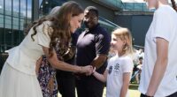 The Princess of Wales meets Lydia Lowe, eight, from the Dan Maskell Tennis Trust