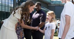The Princess of Wales meets Lydia Lowe, eight, from the Dan Maskell Tennis Trust