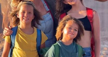 Garrett Gee, 35, the patriarch of the well-known influencer family known as 'The Bucket List Family,' described the moment as part of his 'unique' parenting style. Pictured: The Bucket List Family, Garrett Gee, his wife Jessica, and their three children, Dorothy, Manilla and Calihan
