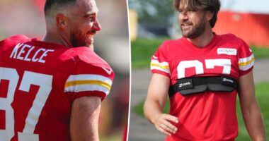 Travis Kelce debuts hair transformation at Chiefs training camp