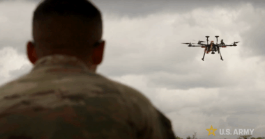 U.S. soldier flying a drone