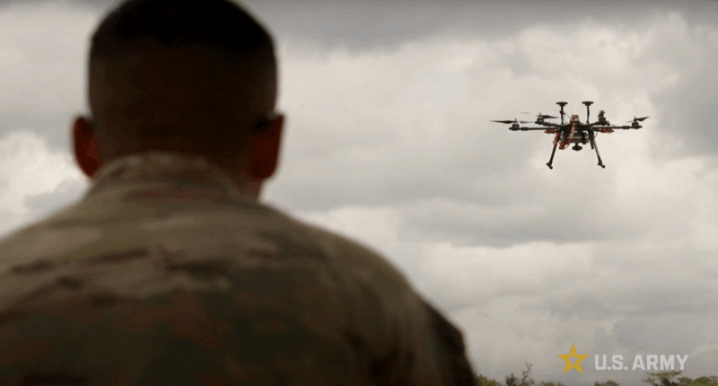 U.S. soldier flying a drone