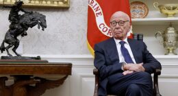 Within hours of the report's publication, Trump issued a scorched earth message via Truth Social insisting the letter was fake and vowing to sue the Journal, News Corp and Rupert Murdoch  (pictured in the Oval Office)