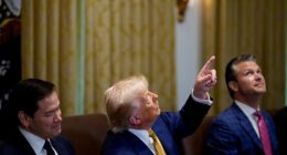 Trump pointed out paintings and furniture he selected for a remake of the White House Cabinet Room, ribbing Secretary of State Marco Rubio, who had to relinquish a grandfather clock